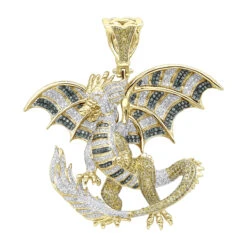 Unique 14K White Gold White Yellow Blue Diamond Dragon Pendant For Men 4.25ct -H'Hen Sale Store unique 14k gold white yellow blue diamond dragon pendant for men 425ct ye
