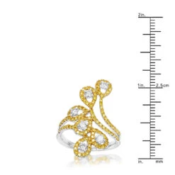 Unique 14K White Gold White Yellow Diamond Floral Ring For Women By Luxurman 1ct -H'Hen Sale Store unique 14k gold white yellow diamond floral ring for women by luxurman 1ct rulerwh