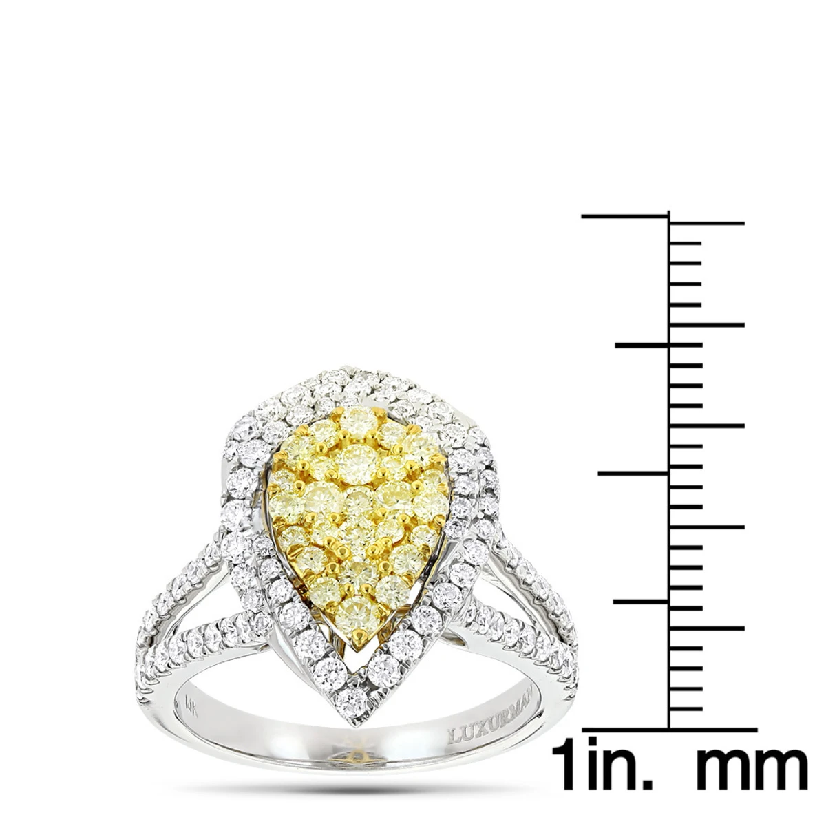 Unique 14K White Gold White Yellow Diamond Pear Shape Cluster Ring For Women 1.5c 8 Unique 14K White Gold White Yellow Diamond Pear Shape Cluster Ring For Women 1.5c - Image 6