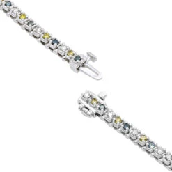 Unique 14K White Gold Yellow White Blue Diamond Tennis Bracelet For Women 1.5ct -H'Hen Sale Store unique 14k gold yellow white blue diamond tennis bracelet for women 15ct backwh