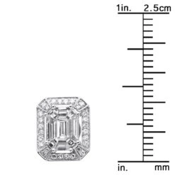 Unique 18K White Gold Emerald Cut Diamond Stud Earrings Halo Design 2.5ct -H'Hen Sale Store unique 18k gold emerald cut diamond stud earrings halo design 25ct 803202 ruler white
