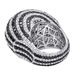 Unique 18K White Gold White & Black Diamond Cocktail Ring For Women Dome 19 Carats -H'Hen Sale Store unique 18k gold white black diamond cocktail ring for women dome 19 carats 804020 backwh