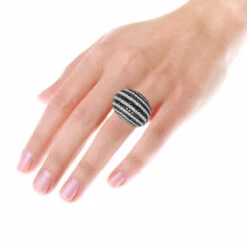 Unique 18K White Gold White & Black Diamond Cocktail Ring For Women Dome 19 Carats -H'Hen Sale Store unique 18k gold white black diamond cocktail ring for women dome 19 carats 804020 bodwh