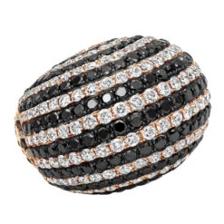 Unique 18K White Gold White & Black Diamond Cocktail Ring For Women Dome 19 Carats -H'Hen Sale Store unique 18k gold white black diamond cocktail ring for women dome 19 carats 804020 ro