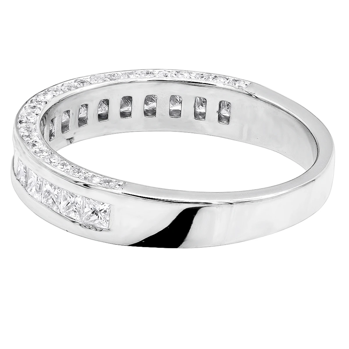 Unique Women's Wedding Ring 2 Carat Round & Princes Diamond Band 14K White Gold 4mm 6 Unique Women's Wedding Ring 2 Carat Round & Princes Diamond Band 14K White Gold 4mm - Image 4