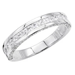 Unique Women's Wedding Ring 2 Carat Round & Princes Diamond Band 14K White Gold 4mm