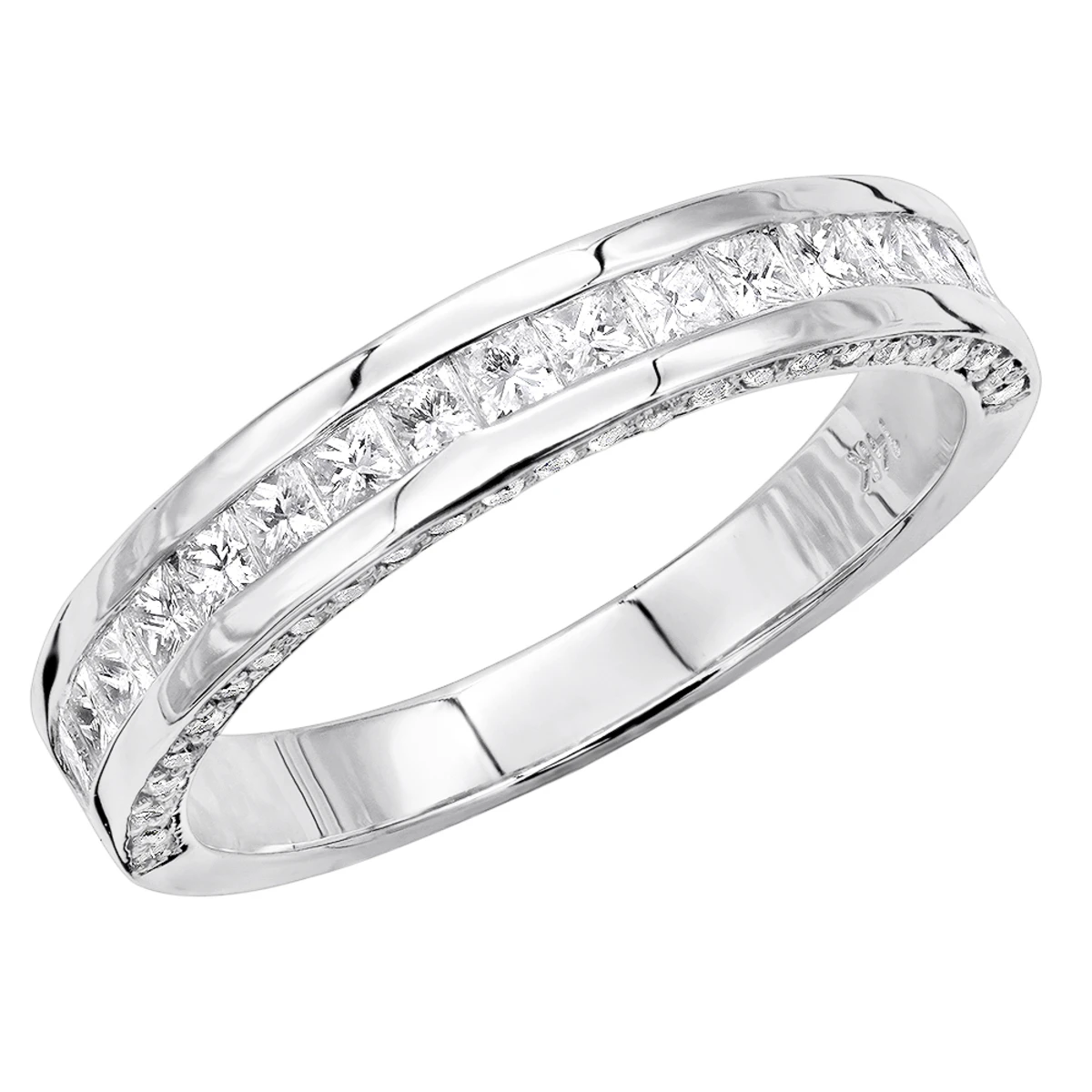 Unique Women's Wedding Ring 2 Carat Round & Princes Diamond Band 14K White Gold 4mm 3 Unique Women's Wedding Ring 2 Carat Round & Princes Diamond Band 14K White Gold 4mm