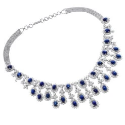 Unique Blue Sapphires And Diamond Necklace For Women 14K White Gold