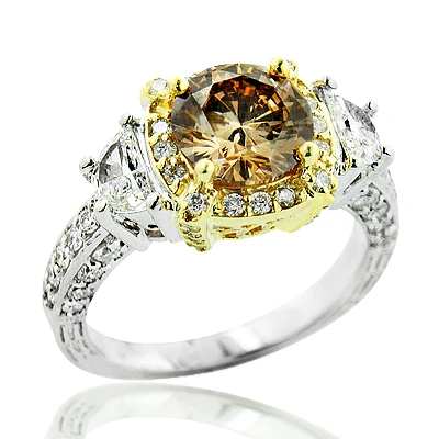 Unique Champagne Fancy Color Diamond Engagement Ring 2.5ct Halo 18K White Gold 3 Unique Champagne Fancy Color Diamond Engagement Ring 2.5ct Halo 18K White Gold