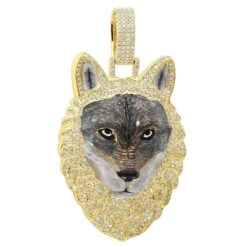 Diamond Wolf Pendant For Men 10K White Gold W Enamel 2ct Iced Out Design -H'Hen Sale Store unique custom jewelry iced out wolf pendant for men 14k gold enamel 2ct 100535 ye
