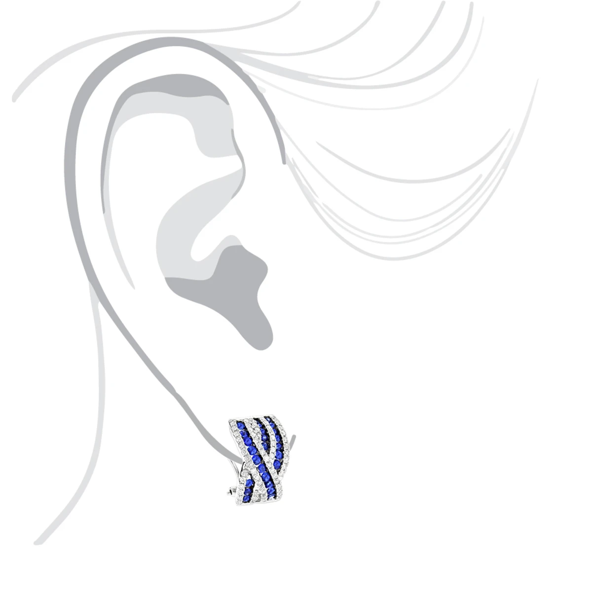 Unique Designer Diamonds And Blue Sapphires Earrings For Her 14K White Gold 7 Unique Designer Diamonds And Blue Sapphires Earrings For Her 14K White Gold - Image 5