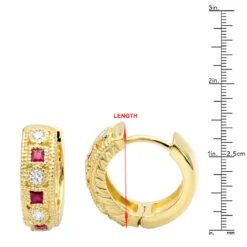 Unique Diamonds And Rubies Earrings Huggies 14K Yellow Gold Small Hoops 1/4 Inch -H'Hen Sale Store unique diamonds and rubies earrings huggies 14k gold small hoops 14 inch 001300 rulerye