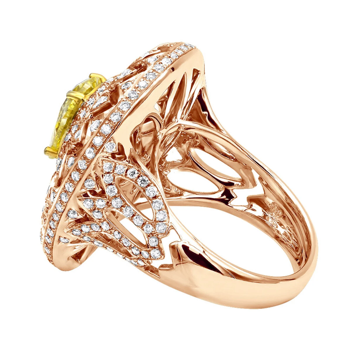 Unique 18K White Gold White & Pear Yellow Diamond Cocktail Ring For Women 8 Unique 18K White Gold White & Pear Yellow Diamond Cocktail Ring For Women - Image 6