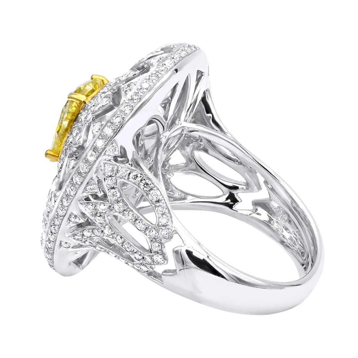 Unique 18K White Gold White & Pear Yellow Diamond Cocktail Ring For Women 6 Unique 18K White Gold White & Pear Yellow Diamond Cocktail Ring For Women - Image 4