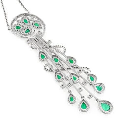 Unique Ladies Peridot Diamond Chandelier Teardrop Necklace 18K White Gold 3ct -H'Hen Sale Store unique ladies peridot diamond chandelier teardrop necklace in 18k gold 3ct backwh