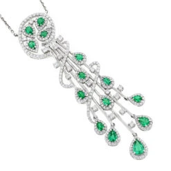 Unique Ladies Peridot Diamond Chandelier Teardrop Necklace 18K White Gold 3ct