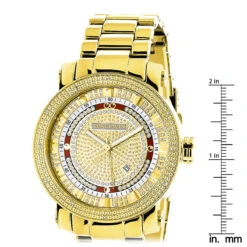 Unique Large Men's Diamond Watch 18k Yellow Gold Plated By Luxurman 0.12ct -H'Hen Sale Store unique large mens diamond watch 18k yellow gold plated by luxurman 012ct ruler