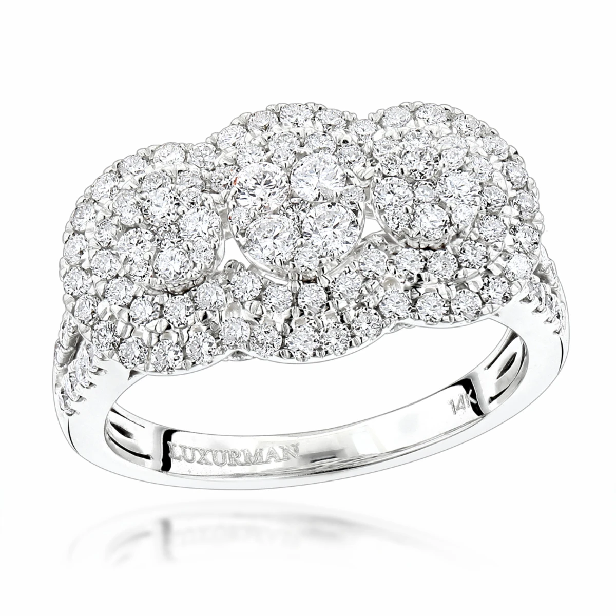 Unique Luxurman Double Halo Cluster Diamond Engagement Ring 1.6ct 14K White Gold 3 Unique Luxurman Double Halo Cluster Diamond Engagement Ring 1.6ct 14K White Gold