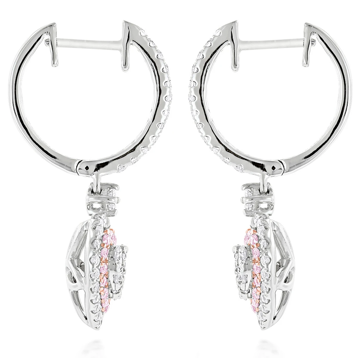 Unique Luxurman Drop Earrings White & Pink Diamond Heart Earrings 14K White Gold 6 Unique Luxurman Drop Earrings White & Pink Diamond Heart Earrings 14K White Gold - Image 4