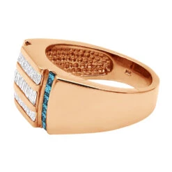 Unique Men's Diamond Ring 18K Gold Princess Baguette White & Blue Diamonds 2ct 15 Unique Men's Diamond Ring 18K Gold Princess Baguette White & Blue Diamonds 2ct -H'Hen Sale Store unique mens diamond ring 18k gold princess baguette white blue diamonds 2ct 018282 back rose