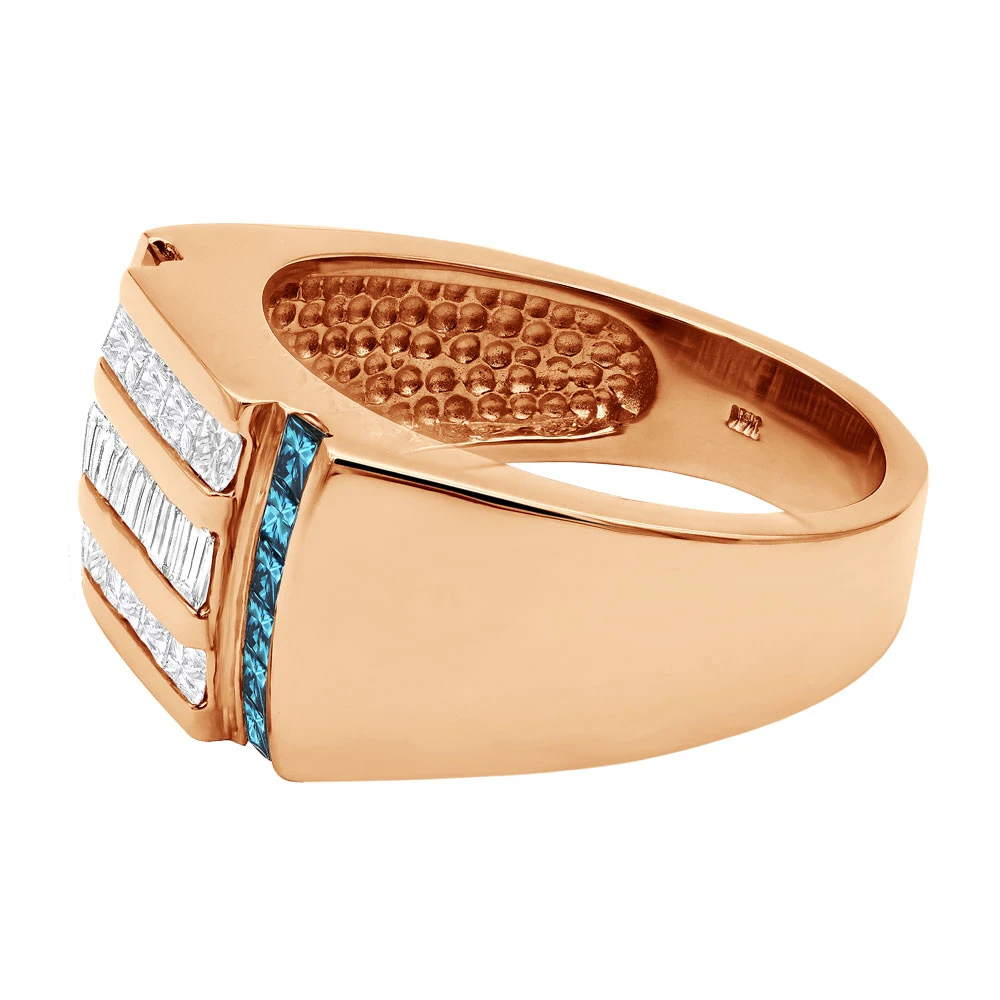 Unique Men's Diamond Ring 18K Gold Princess Baguette White & Blue Diamonds 2ct 8 Unique Men's Diamond Ring 18K Gold Princess Baguette White & Blue Diamonds 2ct - Image 6