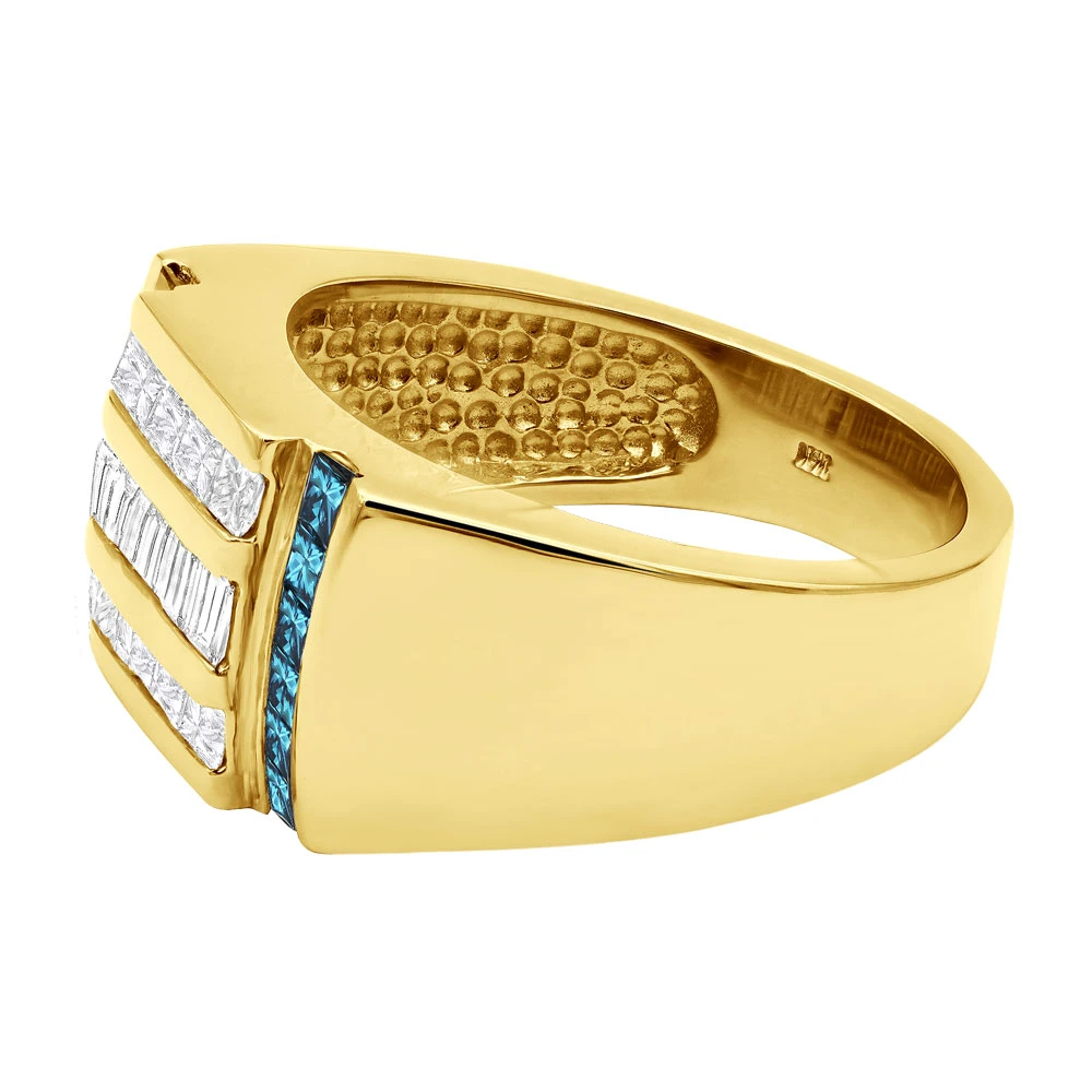 Unique Men's Diamond Ring 18K Gold Princess Baguette White & Blue Diamonds 2ct 7 Unique Men's Diamond Ring 18K Gold Princess Baguette White & Blue Diamonds 2ct - Image 5