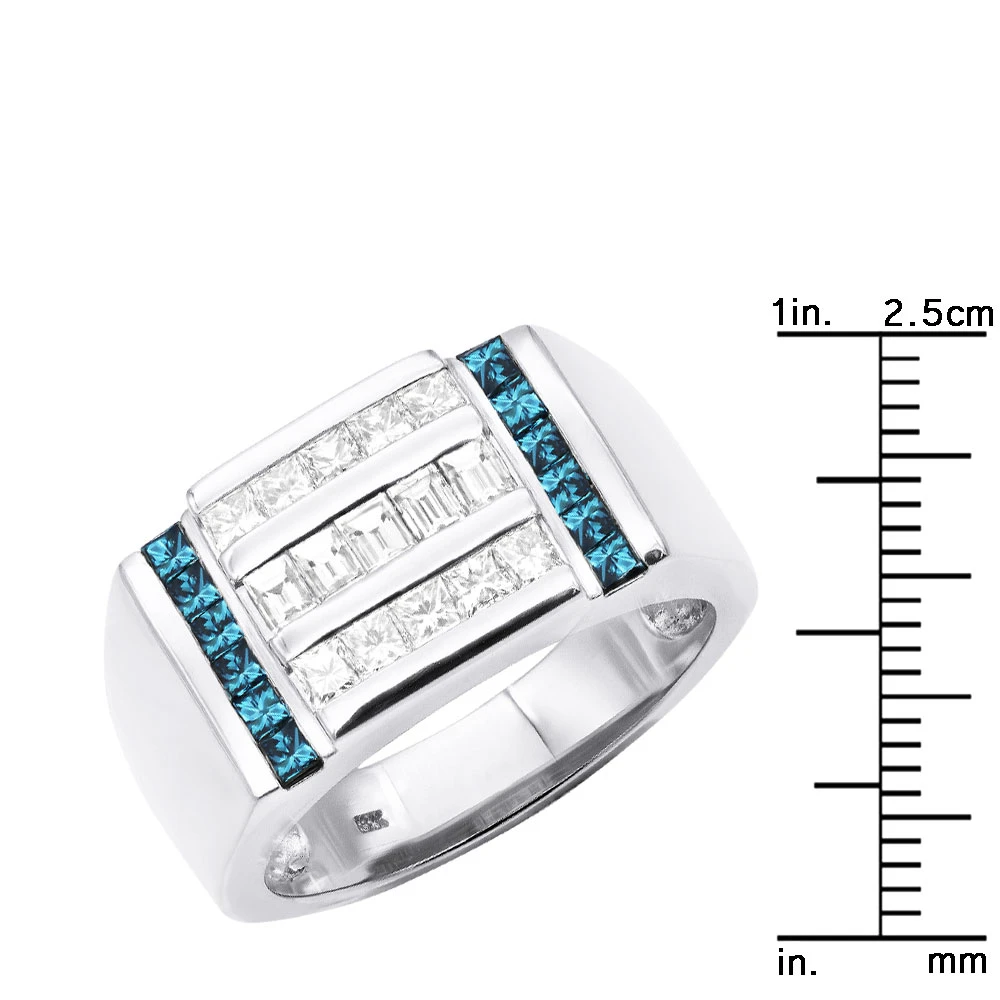 Unique Men's Diamond Ring 18K Gold Princess Baguette White & Blue Diamonds 2ct 10 Unique Men's Diamond Ring 18K Gold Princess Baguette White & Blue Diamonds 2ct - Image 8