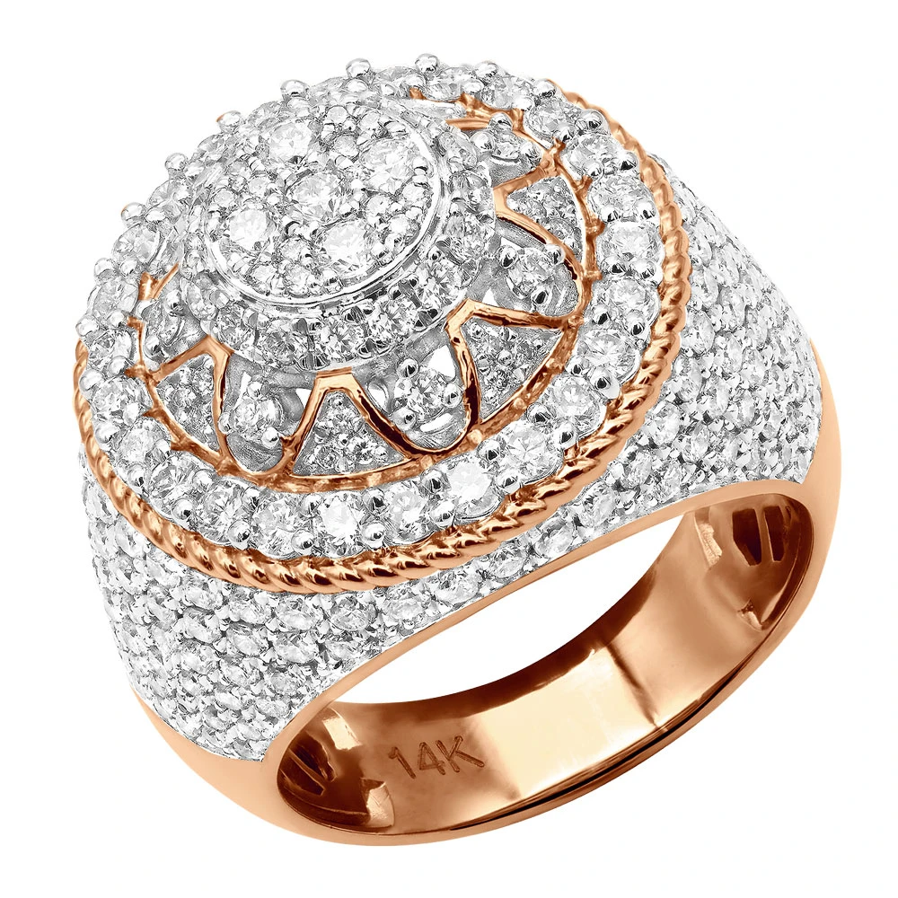 Unique Men's Diamond Ring 4 Carat Statement Or Large Pinky Ring 14K Yellow Gold 5 Unique Men's Diamond Ring 4 Carat Statement Or Large Pinky Ring 14K Yellow Gold - Image 3