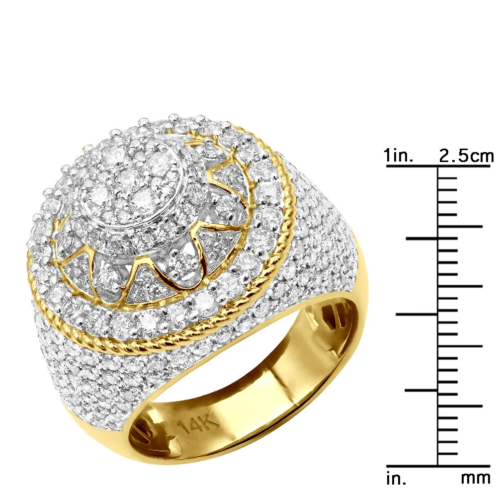 Unique Men's Diamond Ring 4 Carat Statement Or Large Pinky Ring 14K Yellow Gold 10 Unique Men's Diamond Ring 4 Carat Statement Or Large Pinky Ring 14K Yellow Gold - Image 8
