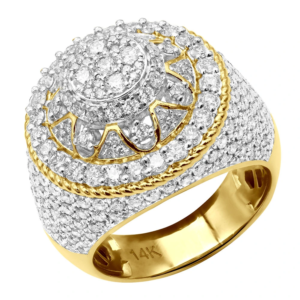 Unique Men's Diamond Ring 4 Carat Statement Or Large Pinky Ring 14K Yellow Gold 3 Unique Men's Diamond Ring 4 Carat Statement Or Large Pinky Ring 14K Yellow Gold