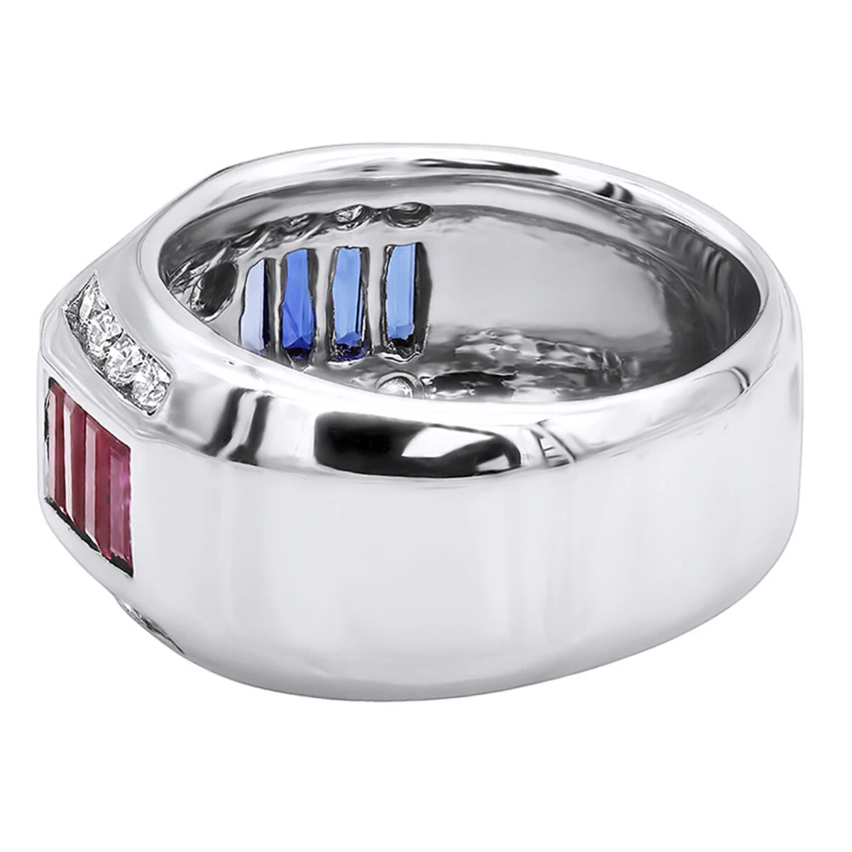 Unique Men's Diamond Ring W Rubies And Sapphires 18K White Gold Statement Ring 8 Unique Men's Diamond Ring W Rubies And Sapphires 18K White Gold Statement Ring - Image 6