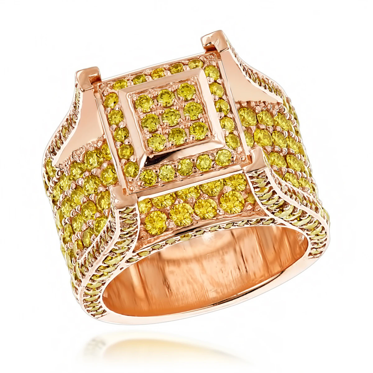 6ct Yellow Diamond Men's Ring Yellow, Rose & 14K Yellow Gold Ring By Luxurman 5 6ct Yellow Diamond Men's Ring Yellow, Rose & 14K Yellow Gold Ring By Luxurman - Image 3