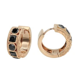 Unique Diamond Hoop Earrings Large Black Diamond Huggies 14K Yellow Gold 3ct -H'Hen Sale Store unique small diamond hoop earring black diamond huggies in 14k gold 085ct 4 ro