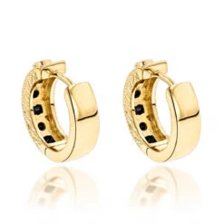 Unique Small Diamond Hoop Earring: Black Diamond Huggies 14K Yellow Gold 0.85ct -H'Hen Sale Store unique small diamond hoop earring black diamond huggies in 14k gold 085ct backye