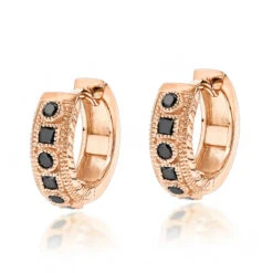 Unique Small Diamond Hoop Earring: Black Diamond Huggies 14K Yellow Gold 0.85ct -H'Hen Sale Store unique small diamond hoop earring black diamond huggies in 14k gold 085ct ro