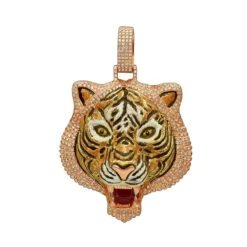 Unique 10K Yellow Gold Men's Custom Enamel & Diamond Tiger Pendant 1.75CT -H'Hen Sale Store unique solid 10k gold tiger pendant diamonds enamel 175ct mens custom jewelry 407123 ro