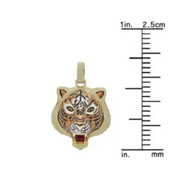 Unique 10K Yellow Gold Men's Custom Enamel & Diamond Tiger Pendant 1.75CT -H'Hen Sale Store unique solid 10k gold tiger pendant diamonds enamel 175ct mens custom jewelry 407123 ruler