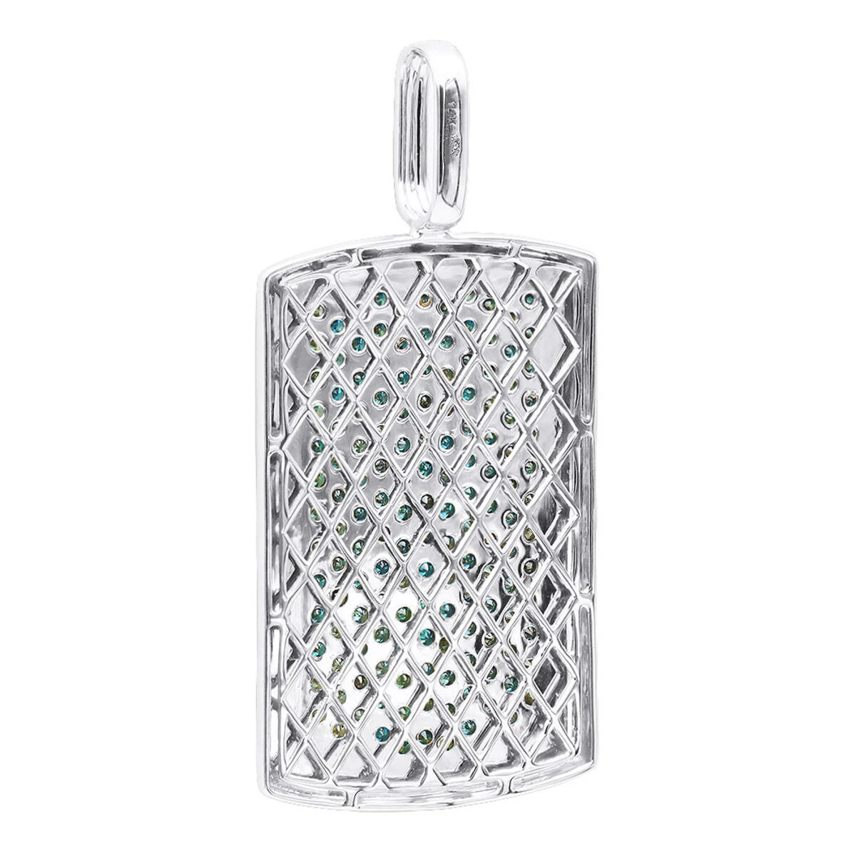 Unique 14K White Gold Blue Diamonds Dog Tag Pendant For Men 3.25ctw 6 Unique 14K White Gold Blue Diamonds Dog Tag Pendant For Men 3.25ctw - Image 4