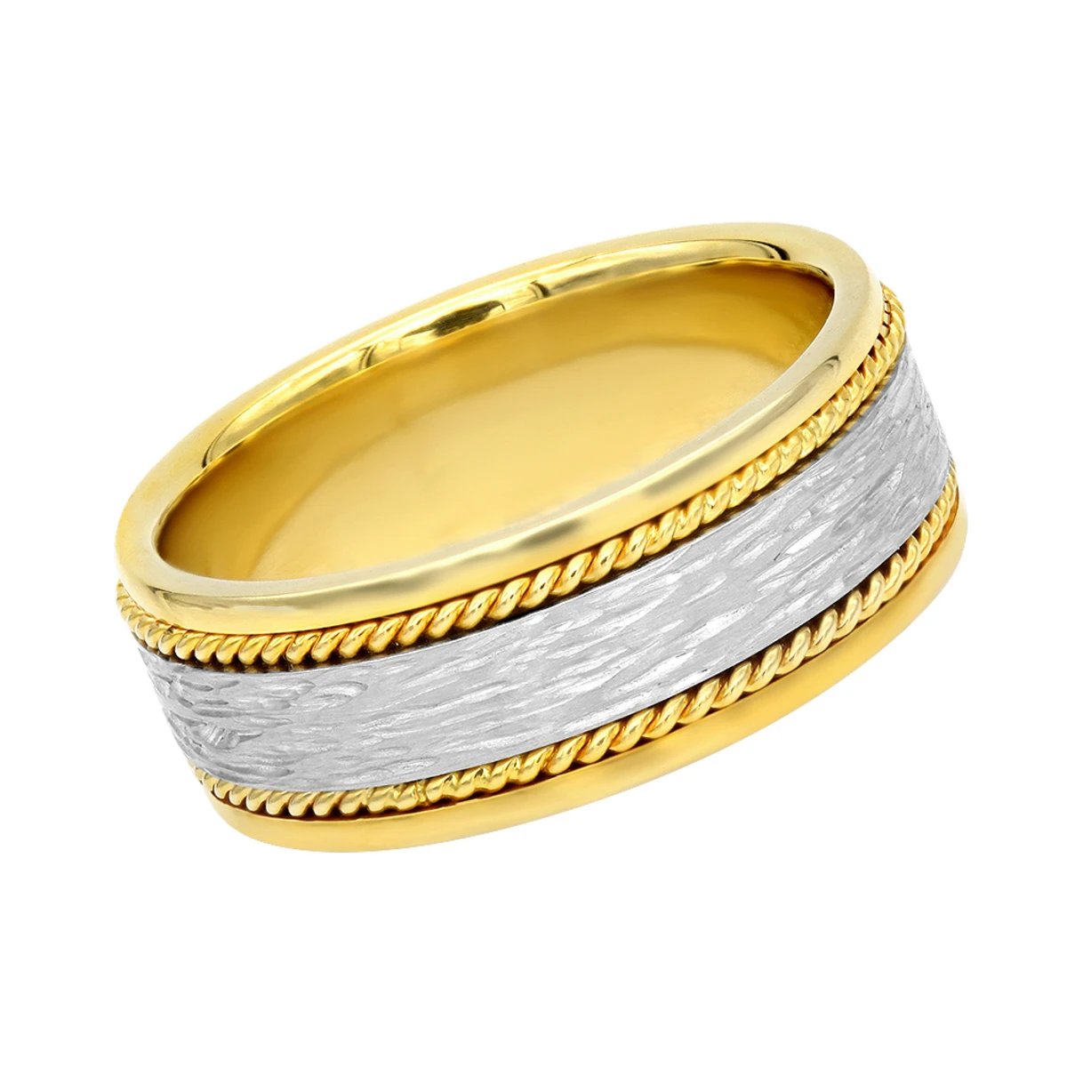 Unique Solid Two Tone Solid 14K Yellow Gold Men's Braided Wedding Band Comfort Fit Design 3 Unique Solid Two Tone Solid 14K Yellow Gold Men's Braided Wedding Band Comfort Fit Design