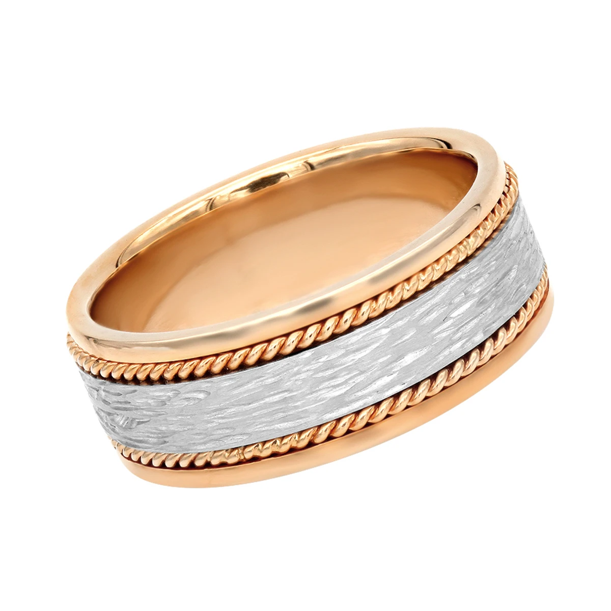Unique Solid Two Tone Solid 14K Yellow Gold Men's Braided Wedding Band Comfort Fit Design 5 Unique Solid Two Tone Solid 14K Yellow Gold Men's Braided Wedding Band Comfort Fit Design - Image 3