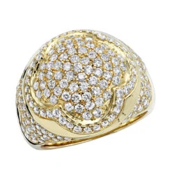 Unique Statement Luxurman 14K Yellow Gold Men's Diamond Ring 3.5 Carat