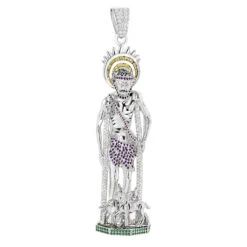 Unique Sterling Silver Saint Lazarus On Crutches With Dogs Statue Pendant