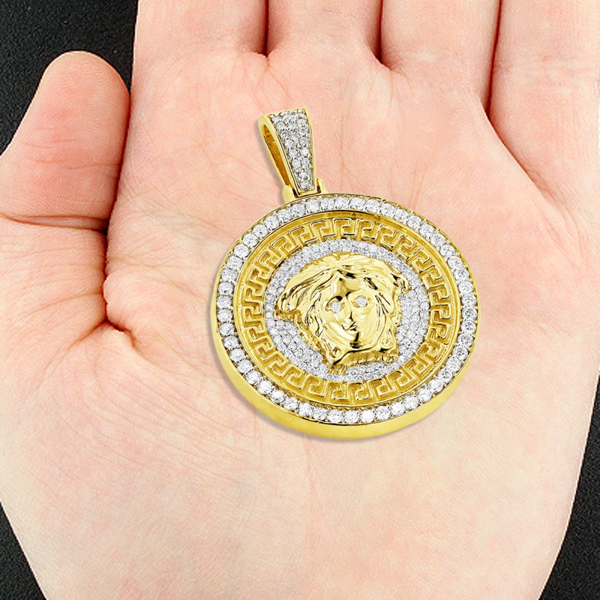 Unique Versace Style Diamond Pendant Medusa Head Medallion 10 10K Yellow Gold 6 Unique Versace Style Diamond Pendant Medusa Head Medallion 10 10K Yellow Gold - Image 4