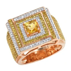 Unique White And Yellow Diamond Men's Ring 1.2ct 10K Yellow Gold -H'Hen Sale Store unique white and yellow diamond mens ring 12ct 10k gold ro