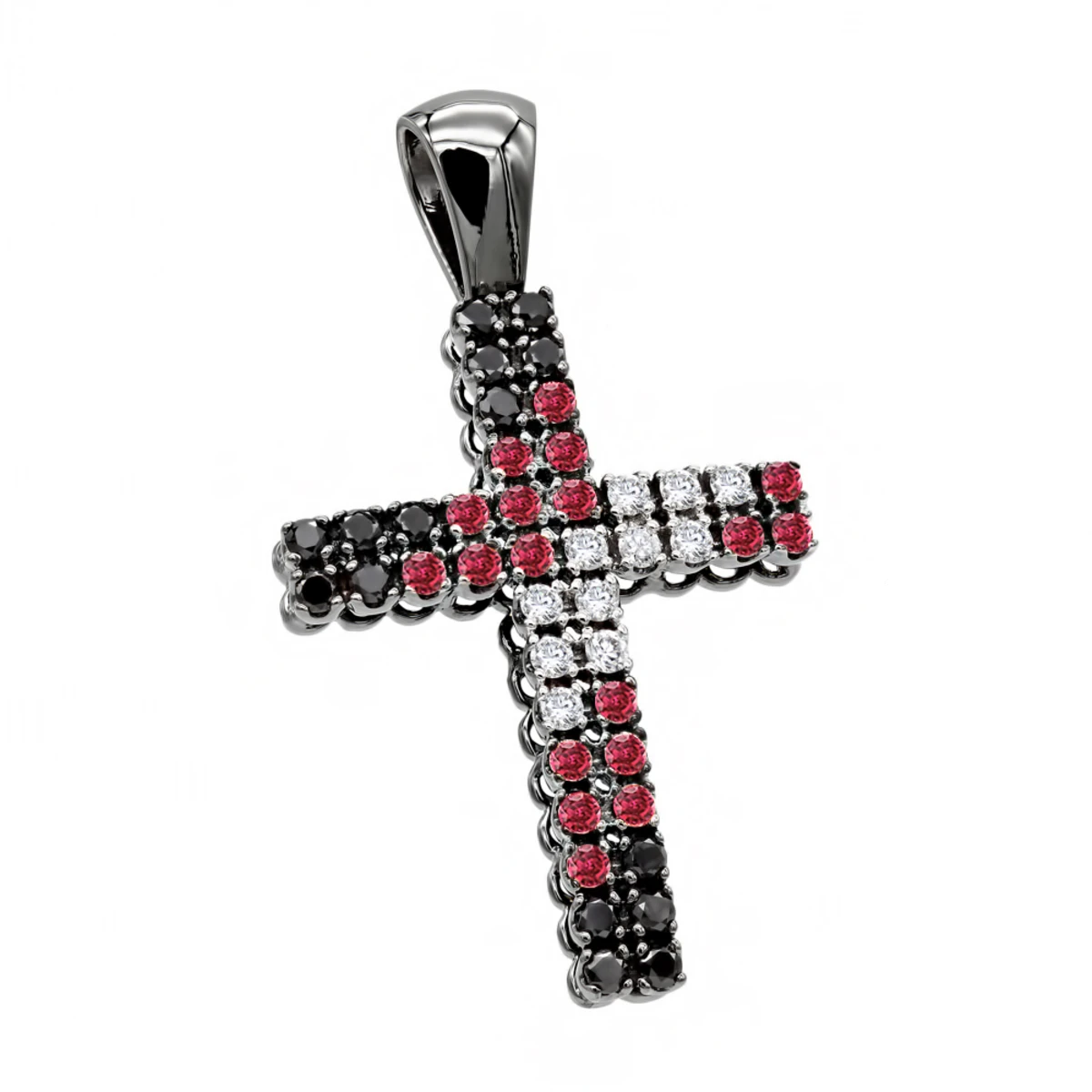 Unique White Black Diamonds And Ruby Cross Pendant 1.5ct 10K Black Plated Gold 3 Unique White Black Diamonds And Ruby Cross Pendant 1.5ct 10K Black Plated Gold