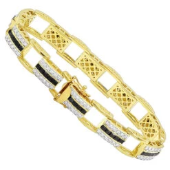 Unique White & Black Diamond Bracelet For Men 14K Yellow Gold