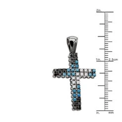 Unique White Blue Black Diamond Cross Pendant 1.5ct 10K Black Plated Gold -H'Hen Sale Store unique white blue black diamond cross pendant 15ct in 10k black gold ruler