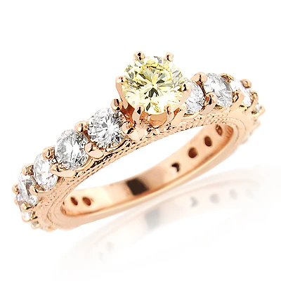 Unique White & Fancy Yellow Diamond Engagement Ring 18K Rose Gold 2.26ct 3 Unique White & Fancy Yellow Diamond Engagement Ring 18K Rose Gold 2.26ct