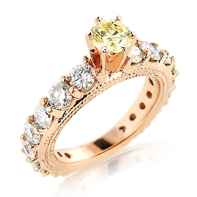 Unique White & Fancy Yellow Diamond Engagement Ring 18K Rose Gold 2.26ct 4 Unique White & Fancy Yellow Diamond Engagement Ring 18K Rose Gold 2.26ct - Image 2