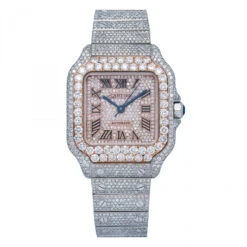Unisex Diamond Watch Cartier Santos De Cartier 35mm Rose Dial